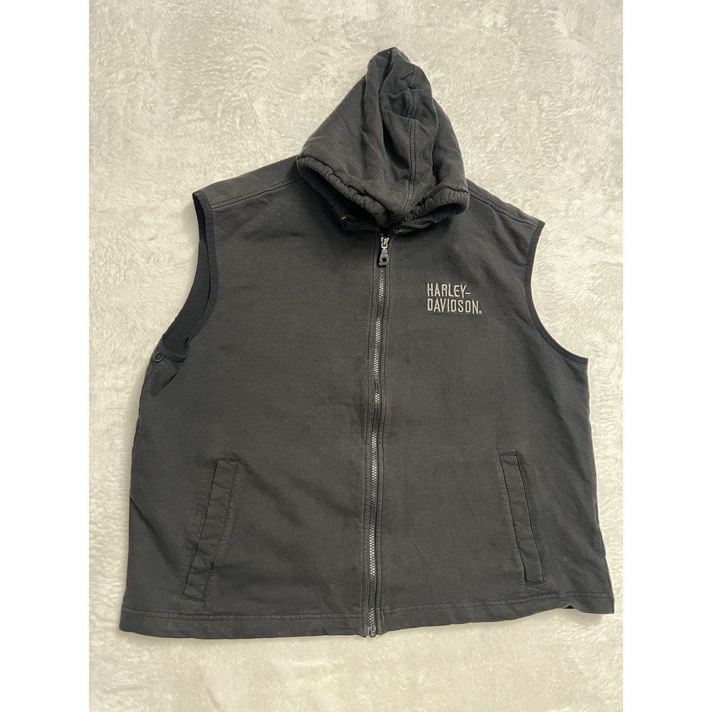 Harley-Davidson Factory Sleeveless Hooded Vest Hoodie Black Men's XL Zip